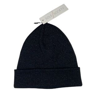 Sole Society black knit hat with subtley shimmery silver-metallic threads
